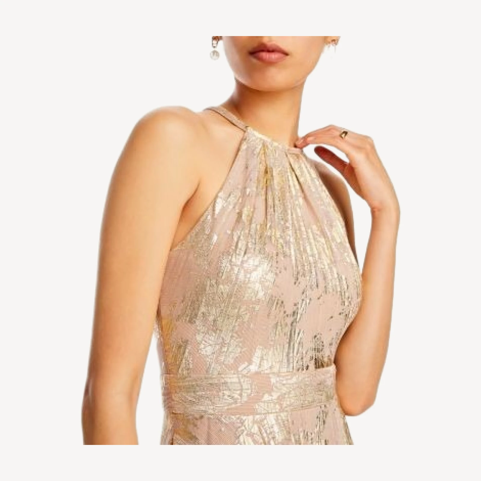 Aqua Foil Knit Metallic Halter Gown - Exclusive