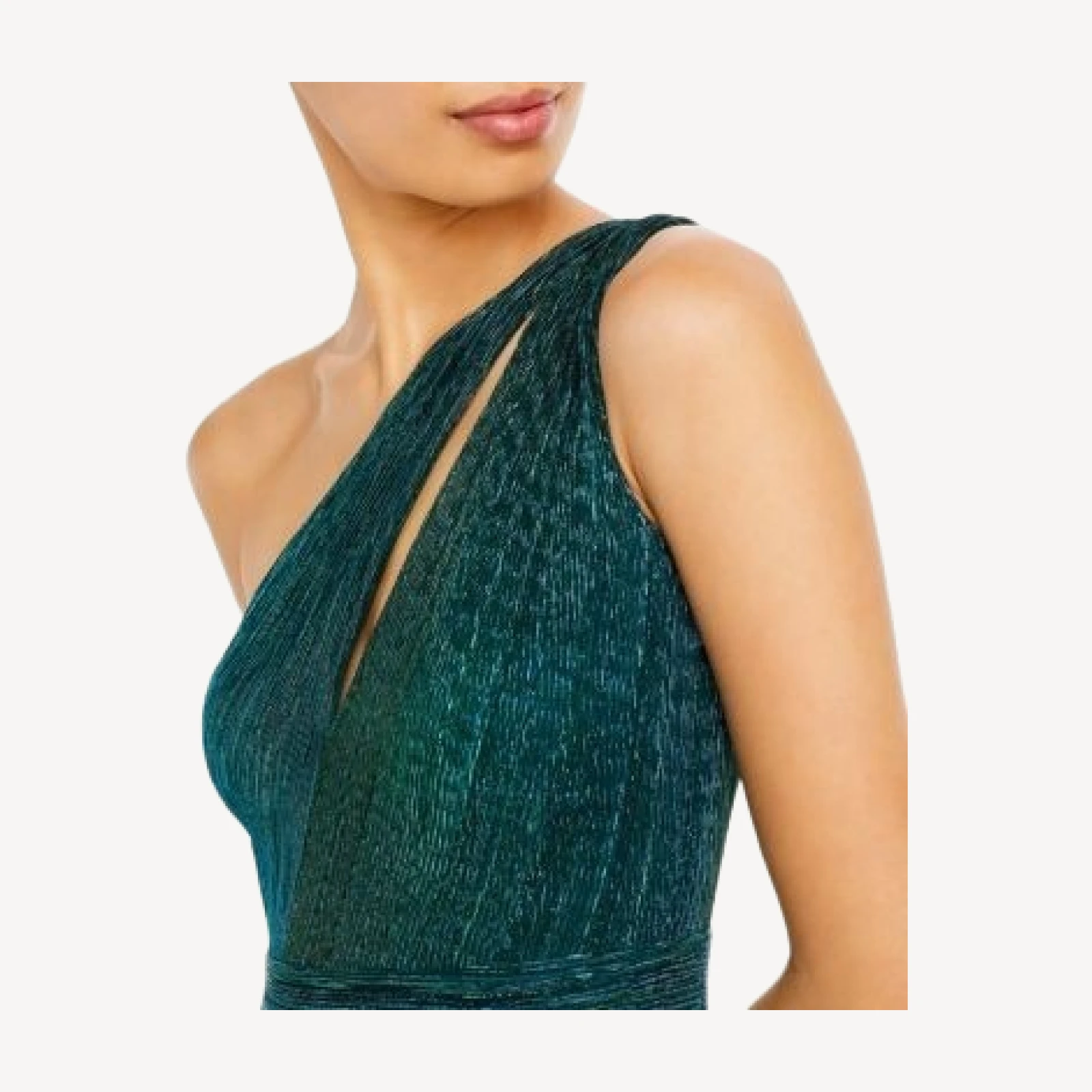 Aqua One Shoulder Crinkled Metallic Gown - Exclusive