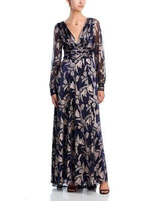Aqua Metallic Leaf Gown - Exclusive
