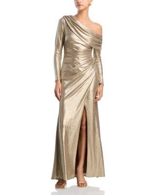 Aqua Draped Foiled Gown - Exclusive