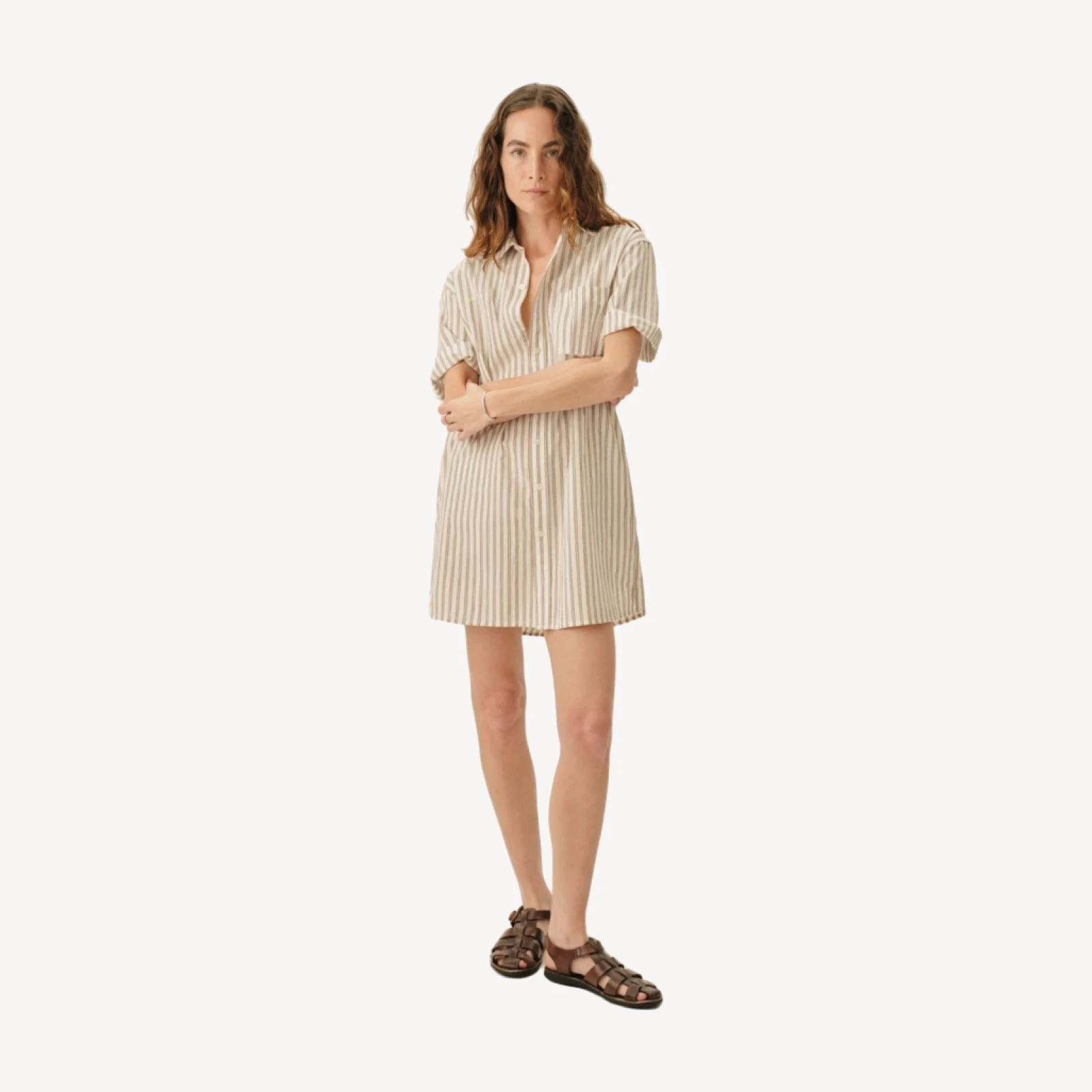Natural / Brown Reef Stripe Mainstay Cotton Ss Shirt Dress