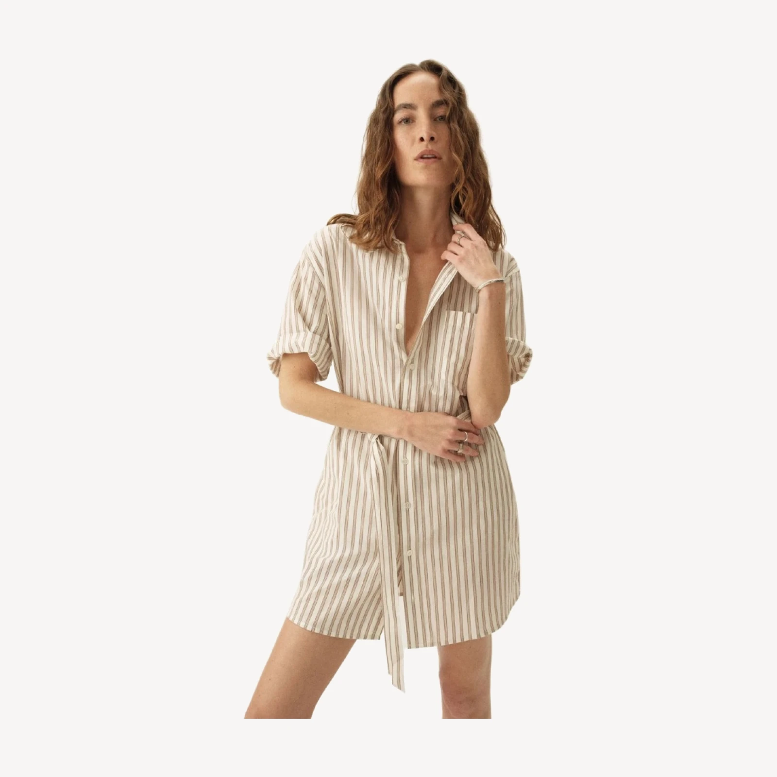 Natural / Brown Reef Stripe Mainstay Cotton Ss Shirt Dress