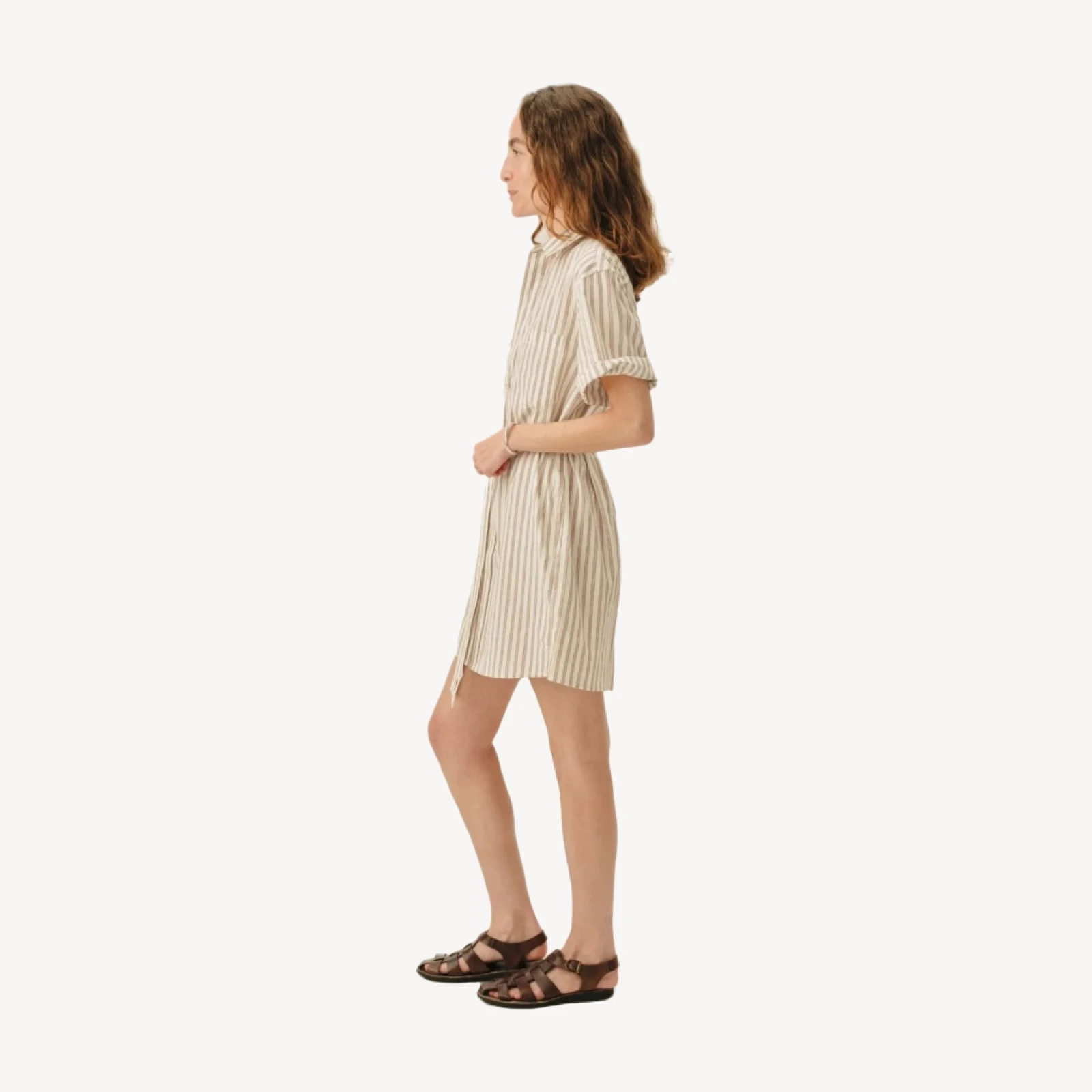 Natural / Brown Reef Stripe Mainstay Cotton Ss Shirt Dress