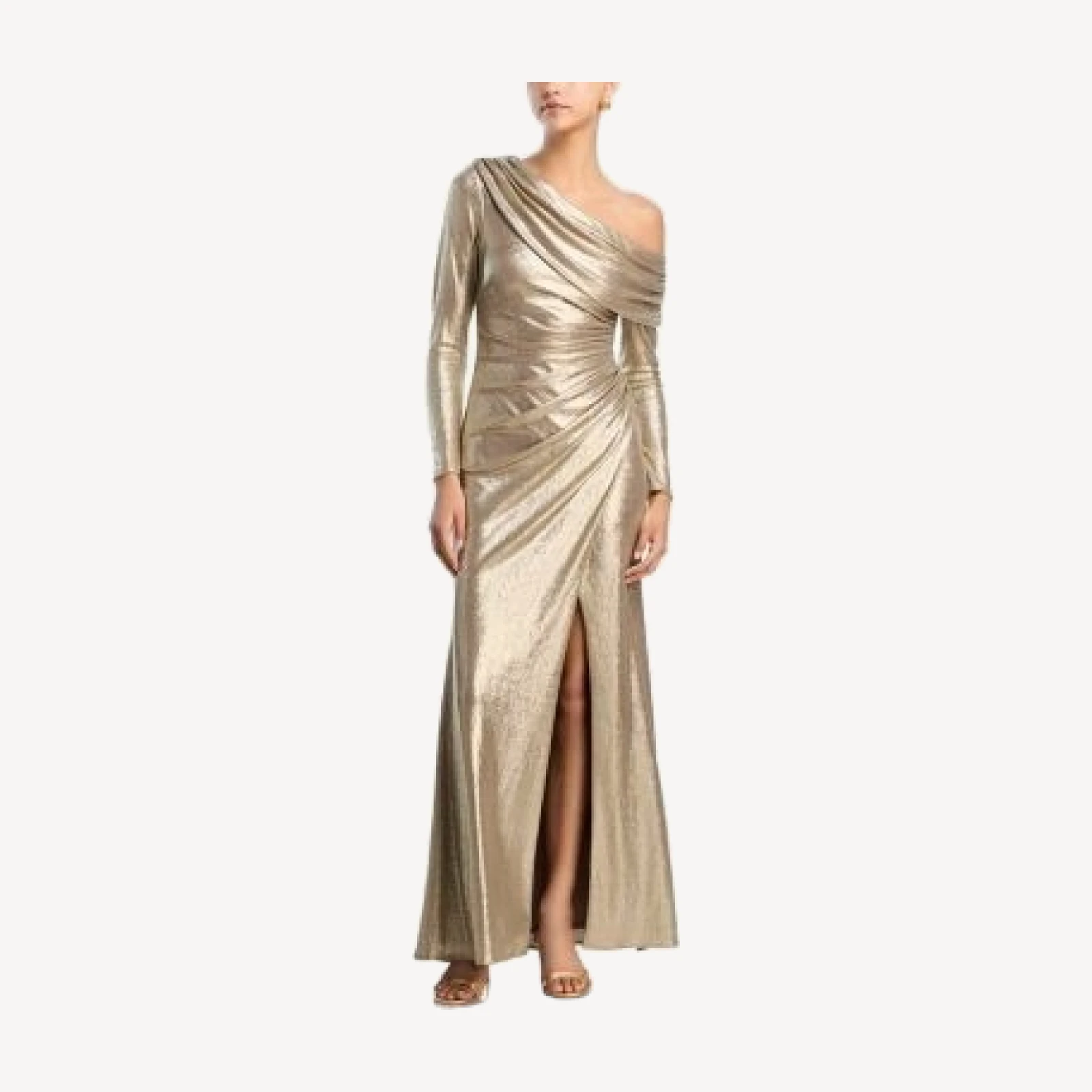Aqua Draped Foiled Gown - Exclusive