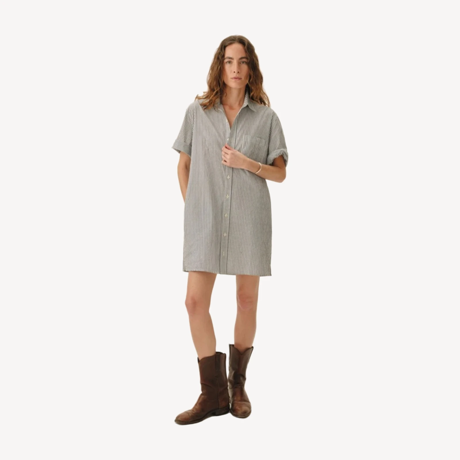 Hampton Stripe Blue / White Mainstay Cotton Ss Shirt Dress