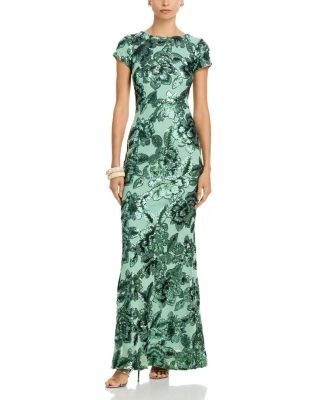 Aqua Floral Sequin Mesh Dress - Exclusive
