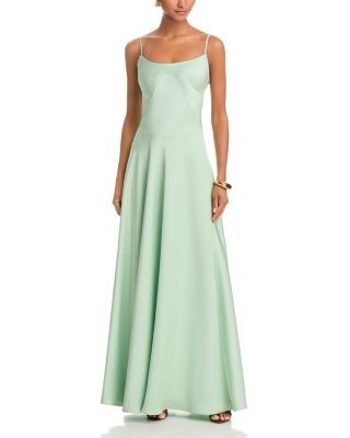 Aqua Satin Lace Up Back Gown - Exclusive
