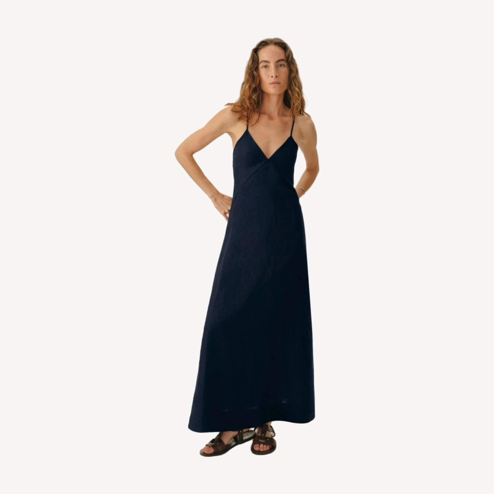 Dark Navy Sea Breeze Linen Slip Dress