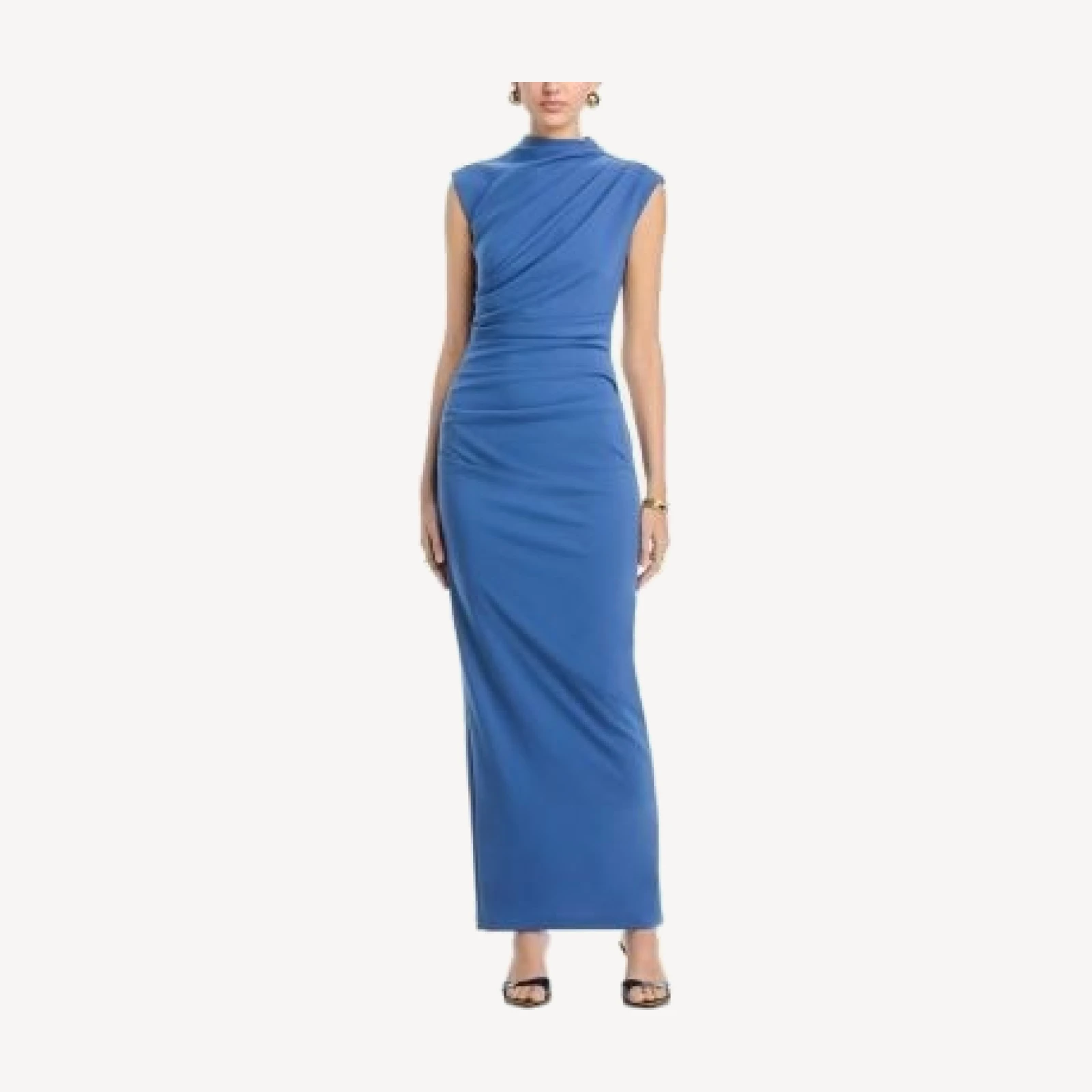 Betsy & Adam Long Scuba Crepe Ruched Mock Neck Dress