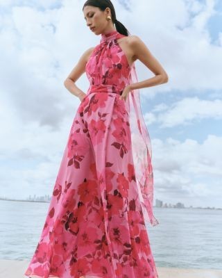 Aqua Floral Halter Neck Maxi Dress - Exclusive