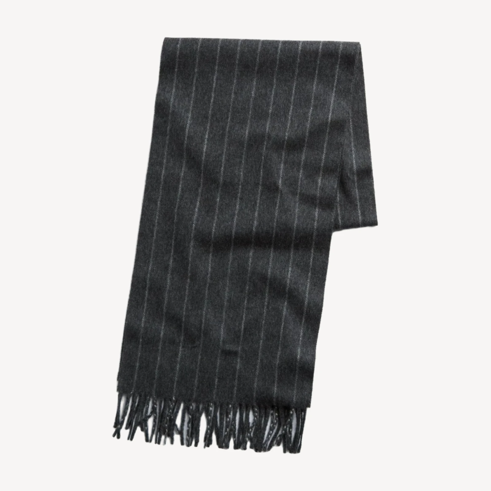Joshua Ellis Charcoal Chalkstripe Cashmere Scarf
