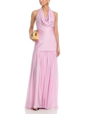 Aqua Cowl Neck Drop Waist Gown - Exclusive