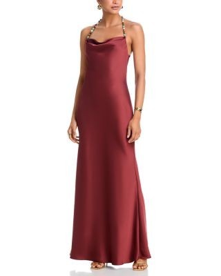 Aqua Satin Beaded Strap Dress - Exclusive