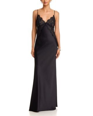 Aqua Lace Bodice Satin Slip Dress - Exclusive