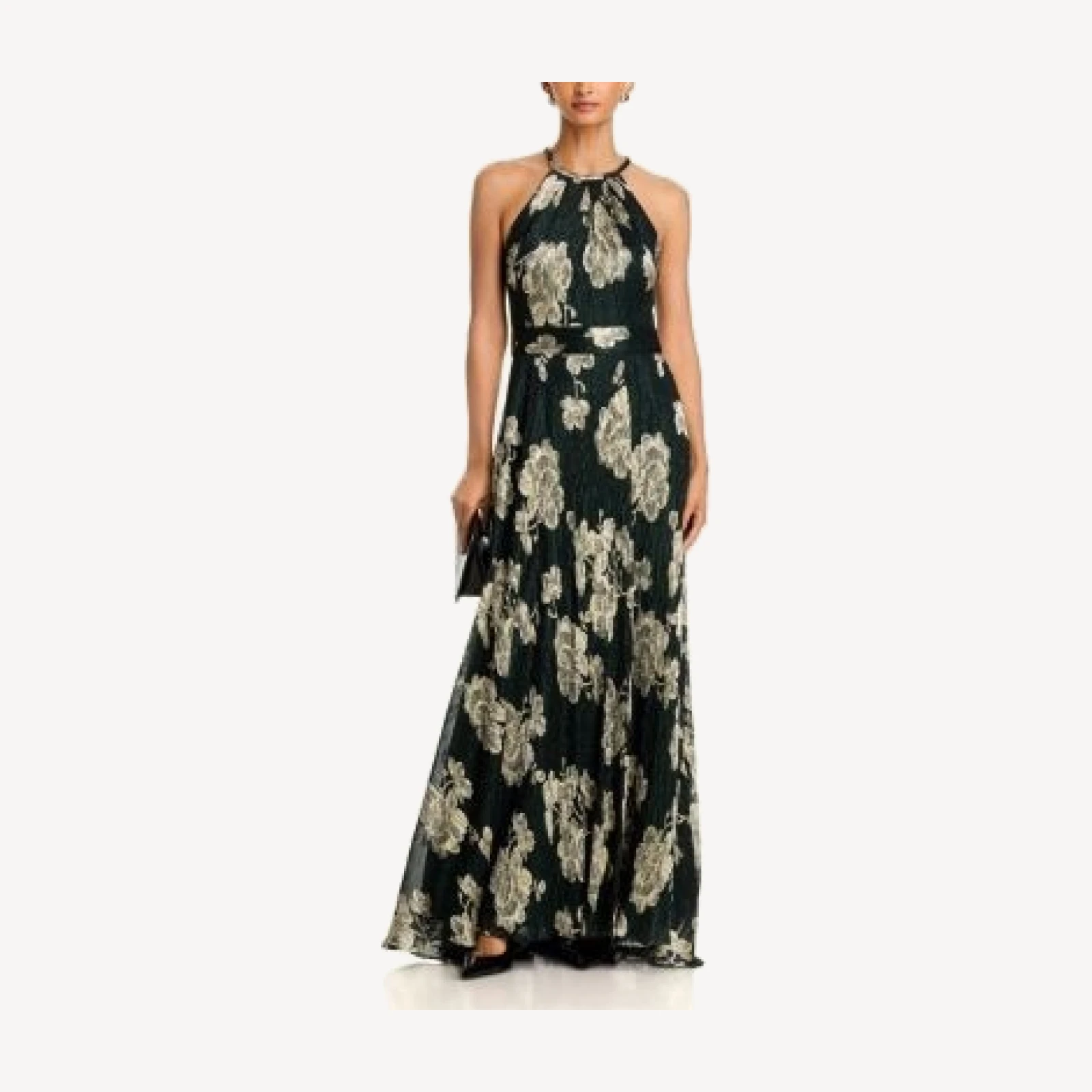 Aqua Metallic Halter Neck A Line Gown - Exclusive