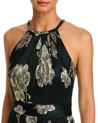 Aqua Metallic Halter Neck A Line Gown - Exclusive