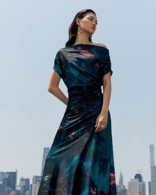 Aqua One Shoulder Satin Column Gown - Exclusive