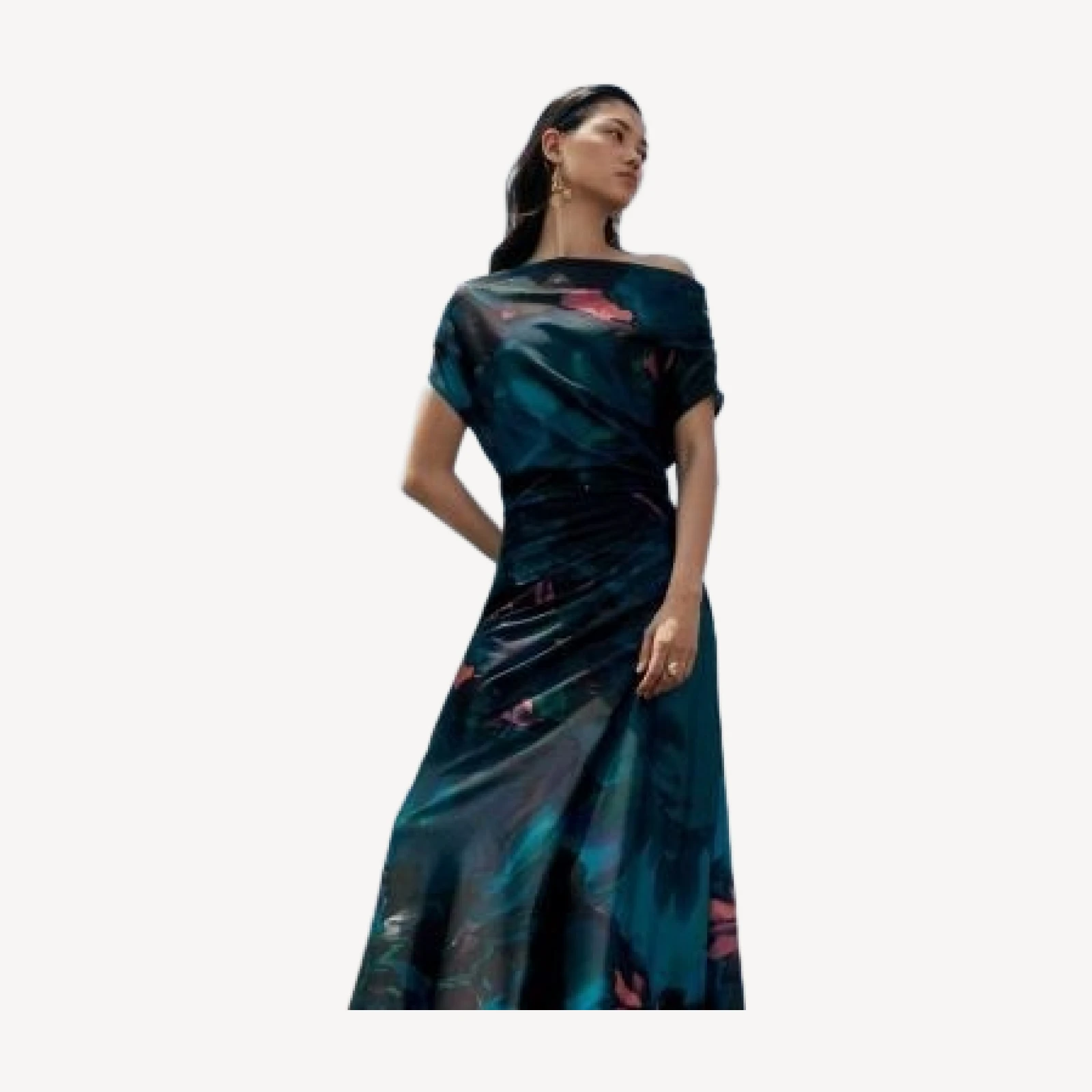 Aqua One Shoulder Satin Column Gown - Exclusive