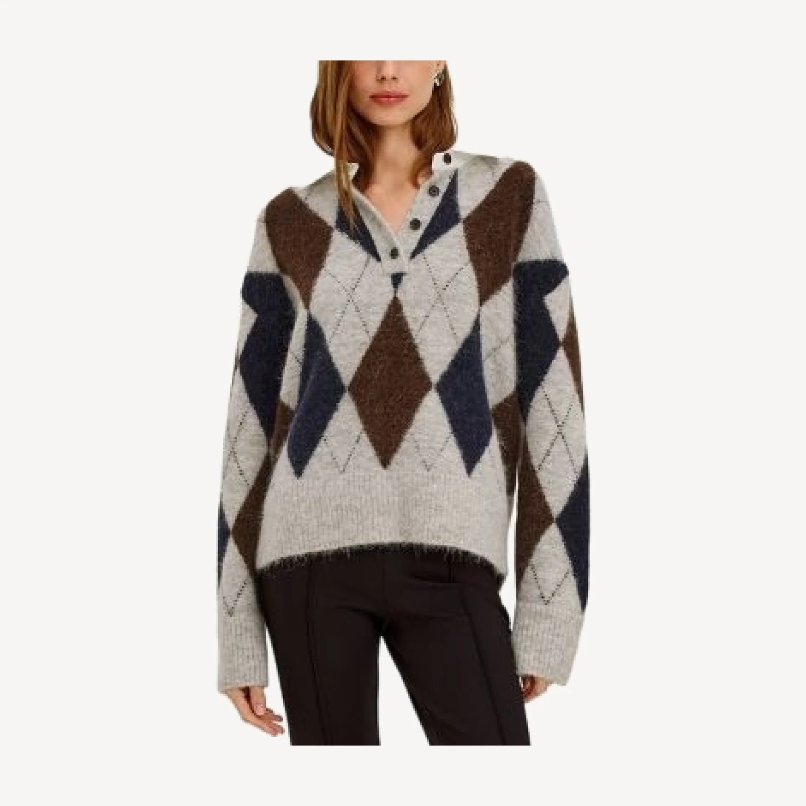 Rails Linda Argyle Alpaca Blend Collared Sweater