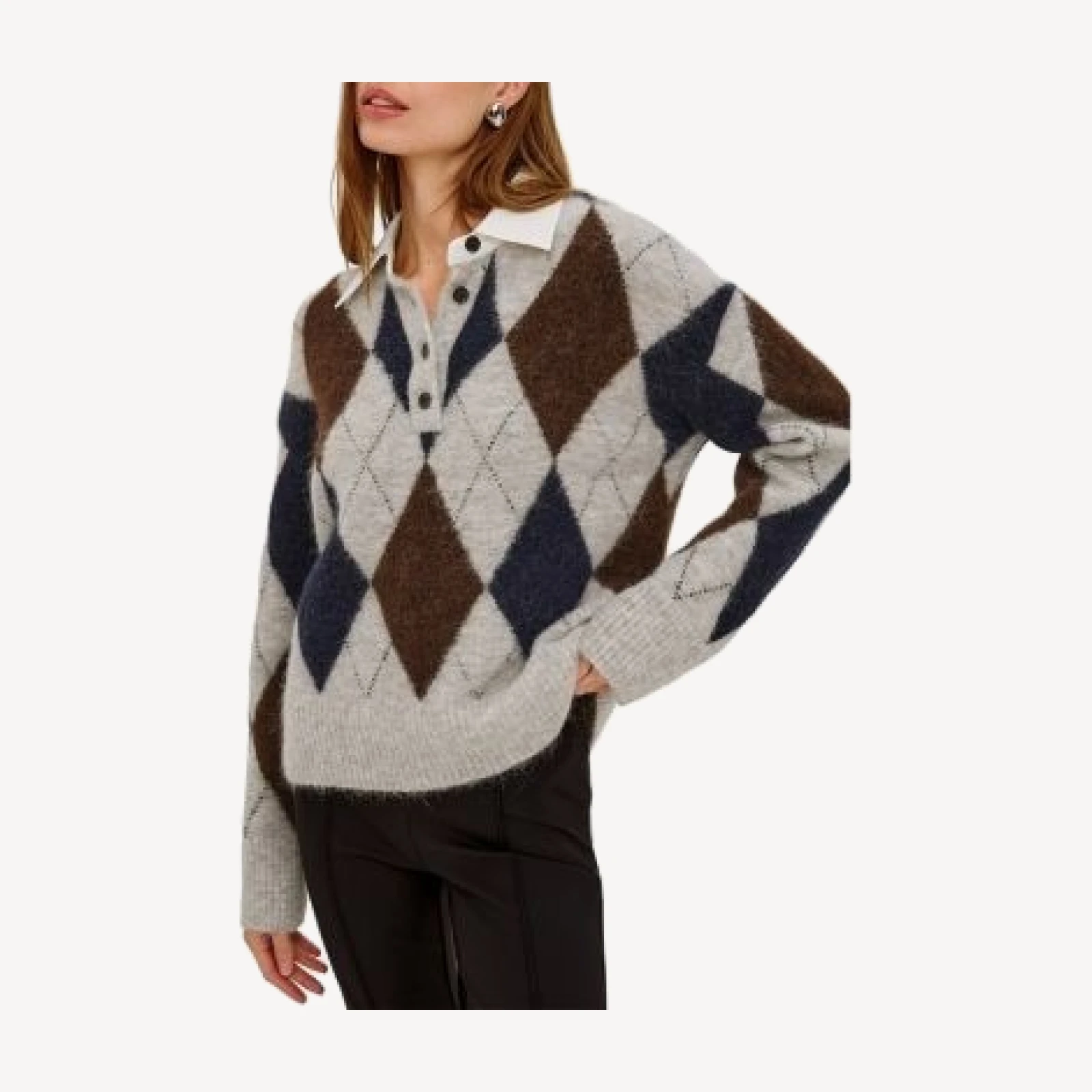 Rails Linda Argyle Alpaca Blend Collared Sweater
