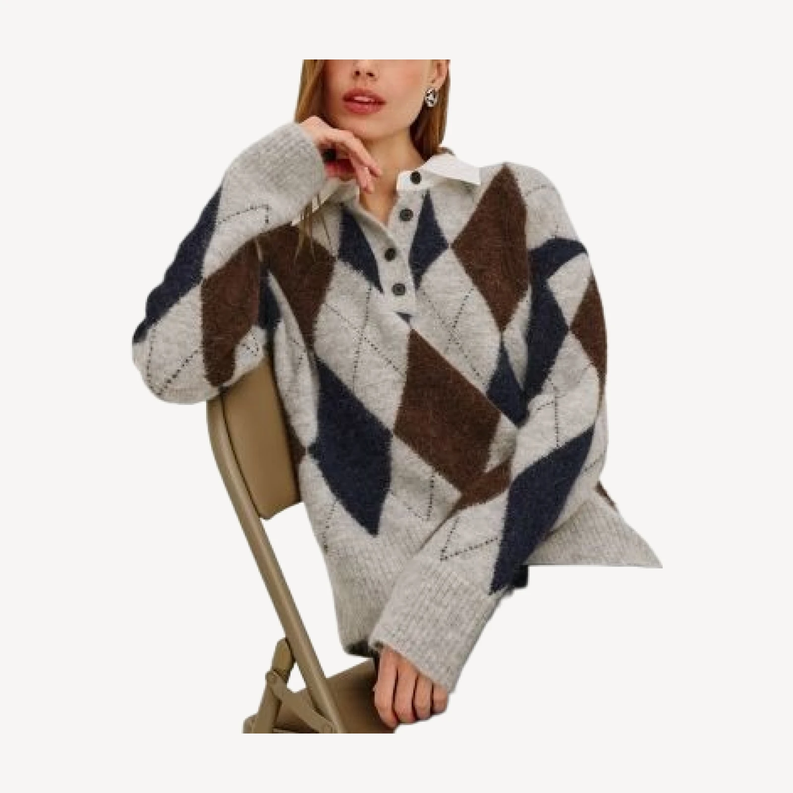 Rails Linda Argyle Alpaca Blend Collared Sweater