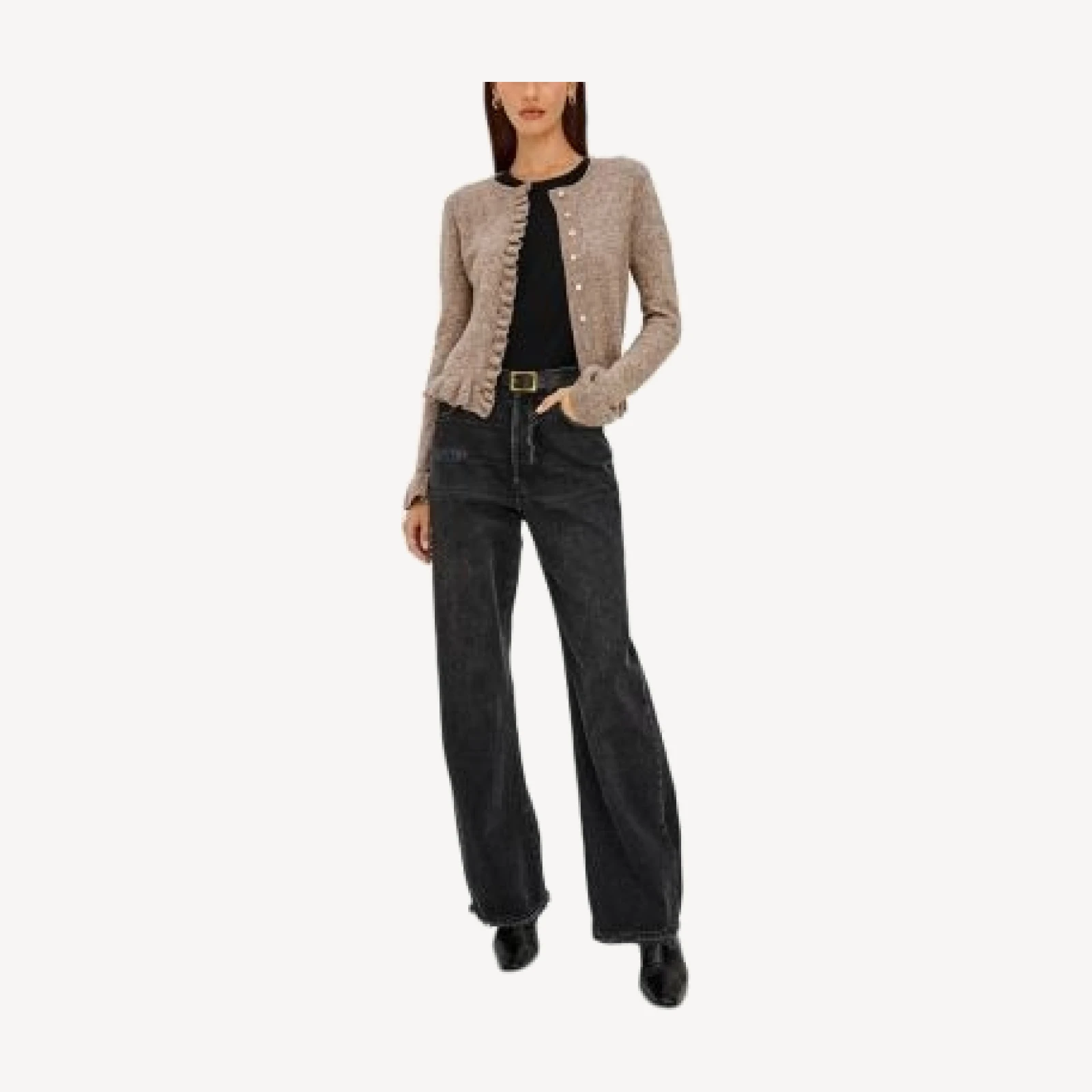 Rails Mandy Cotton & Wool Blend Ruffle Crewneck Cardigan