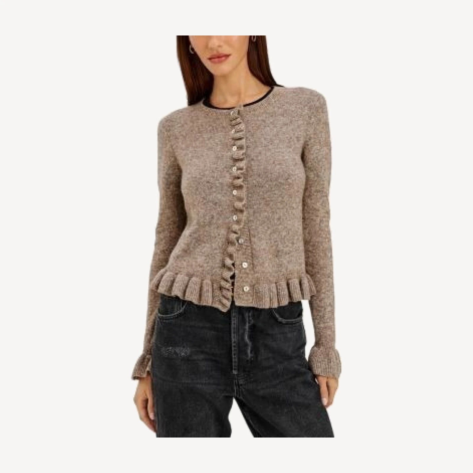Rails Mandy Cotton & Wool Blend Ruffle Crewneck Cardigan