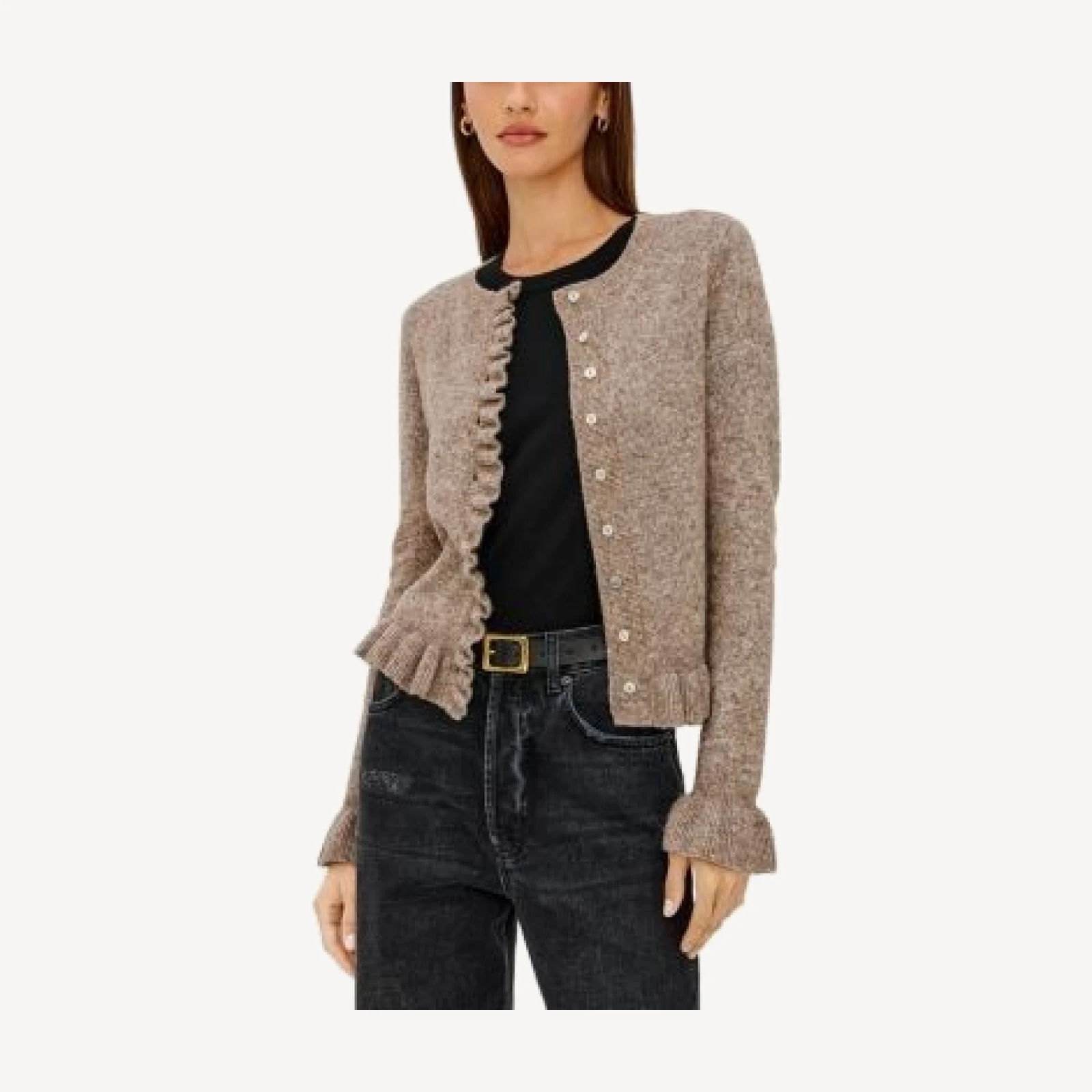 Rails Mandy Cotton & Wool Blend Ruffle Crewneck Cardigan