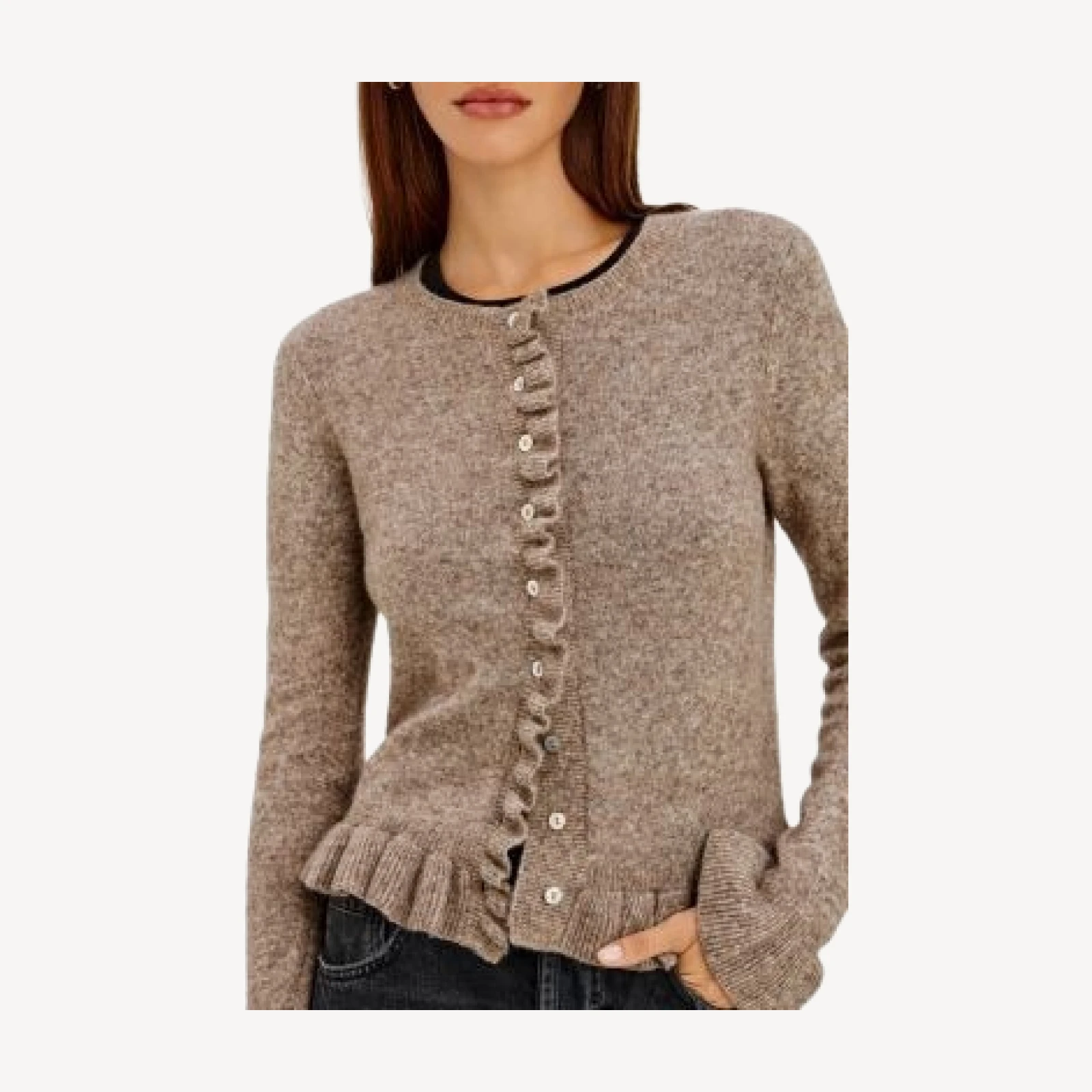 Rails Mandy Cotton & Wool Blend Ruffle Crewneck Cardigan
