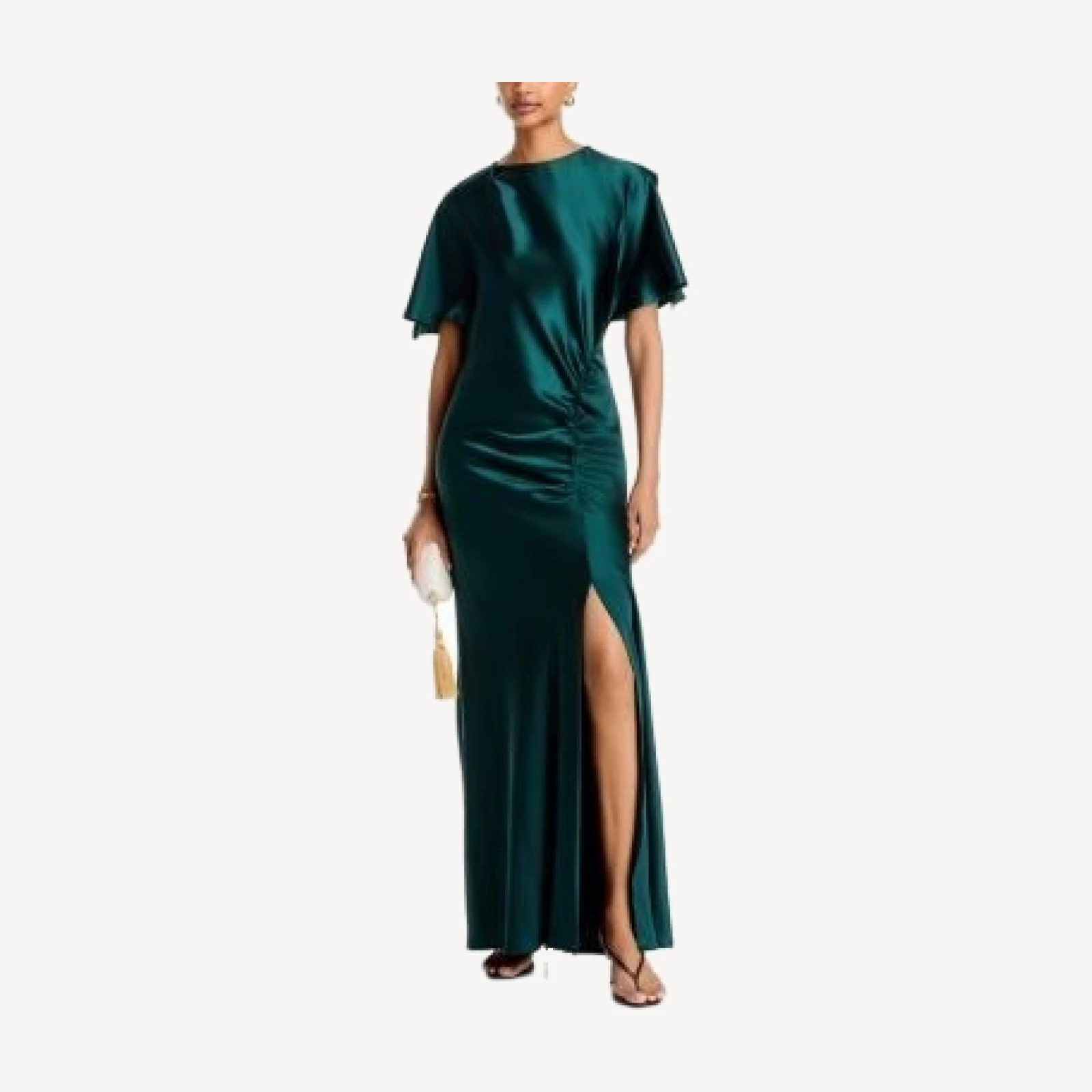Aqua Stretch Satin Ruched Gown - Exclusive