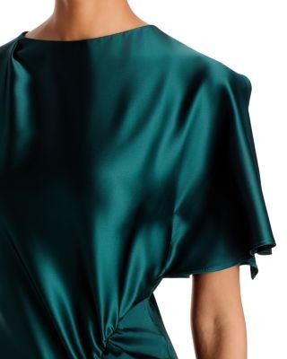 Aqua Stretch Satin Ruched Gown - Exclusive