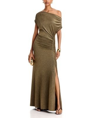 Aqua Metallic One Shoulder Dress - Exclusive