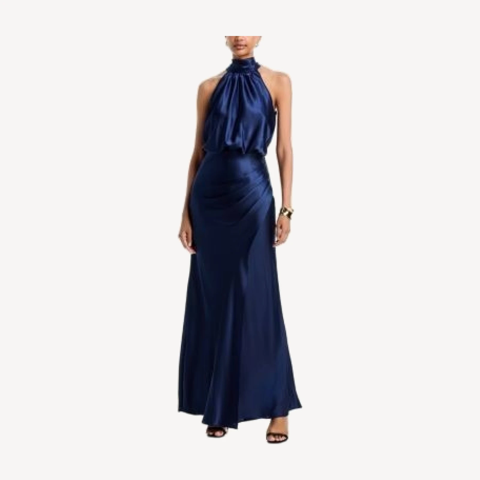Aqua Long Charmeuse Tie Neck Dress - Exclusive