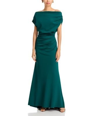 Aqua Draped Off-the-Shoulder Gown - Exclusive
