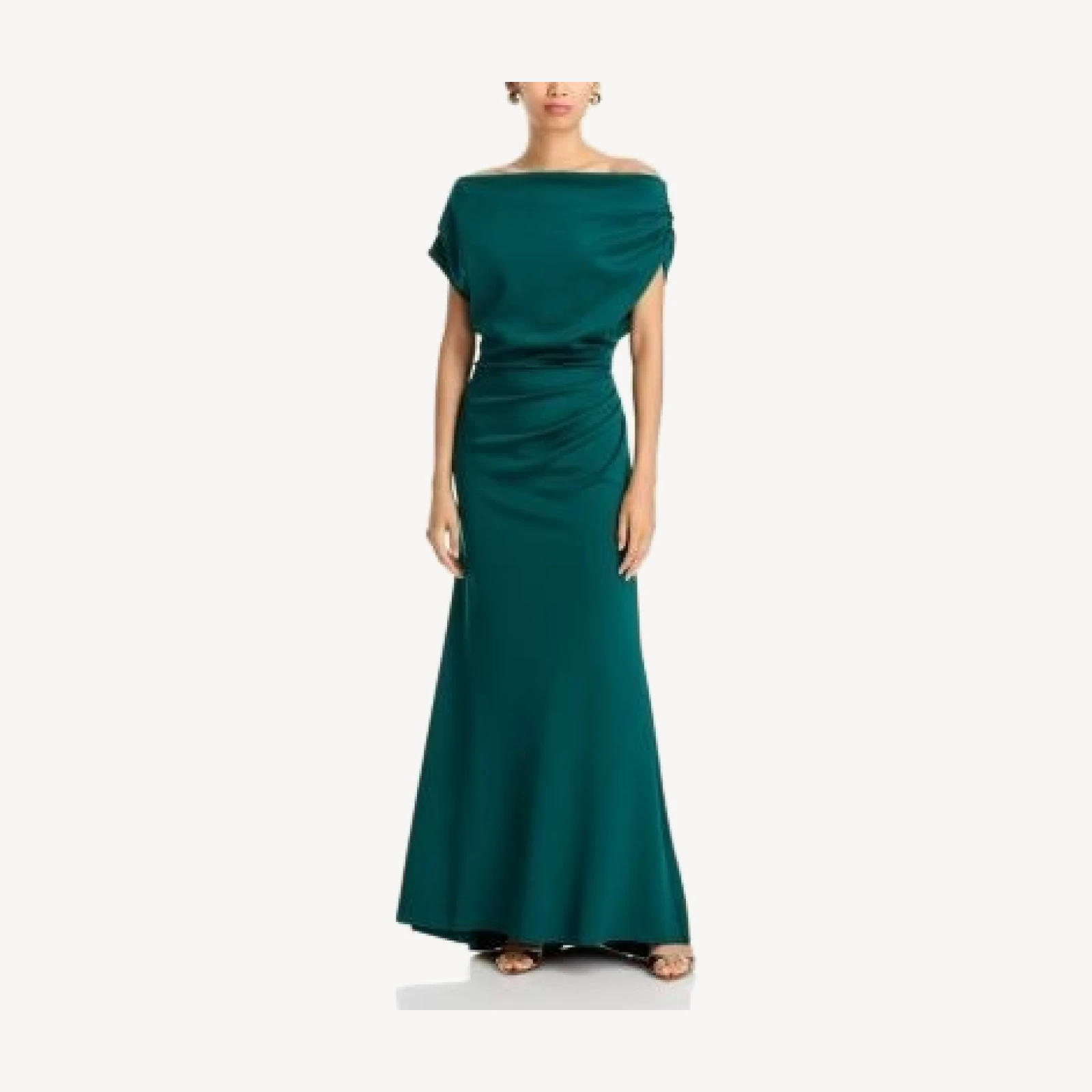 Aqua Draped Off-the-Shoulder Gown - Exclusive