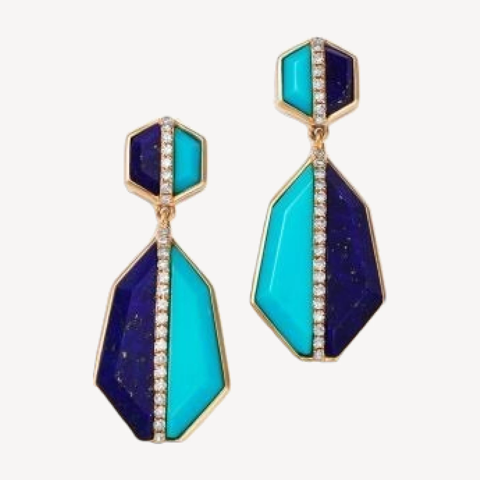 Bloomingdale's Fine Collection Lapis Lazuli, Turquoise & Diamond Geometric Drop Earrings in 14K Yellow Gold