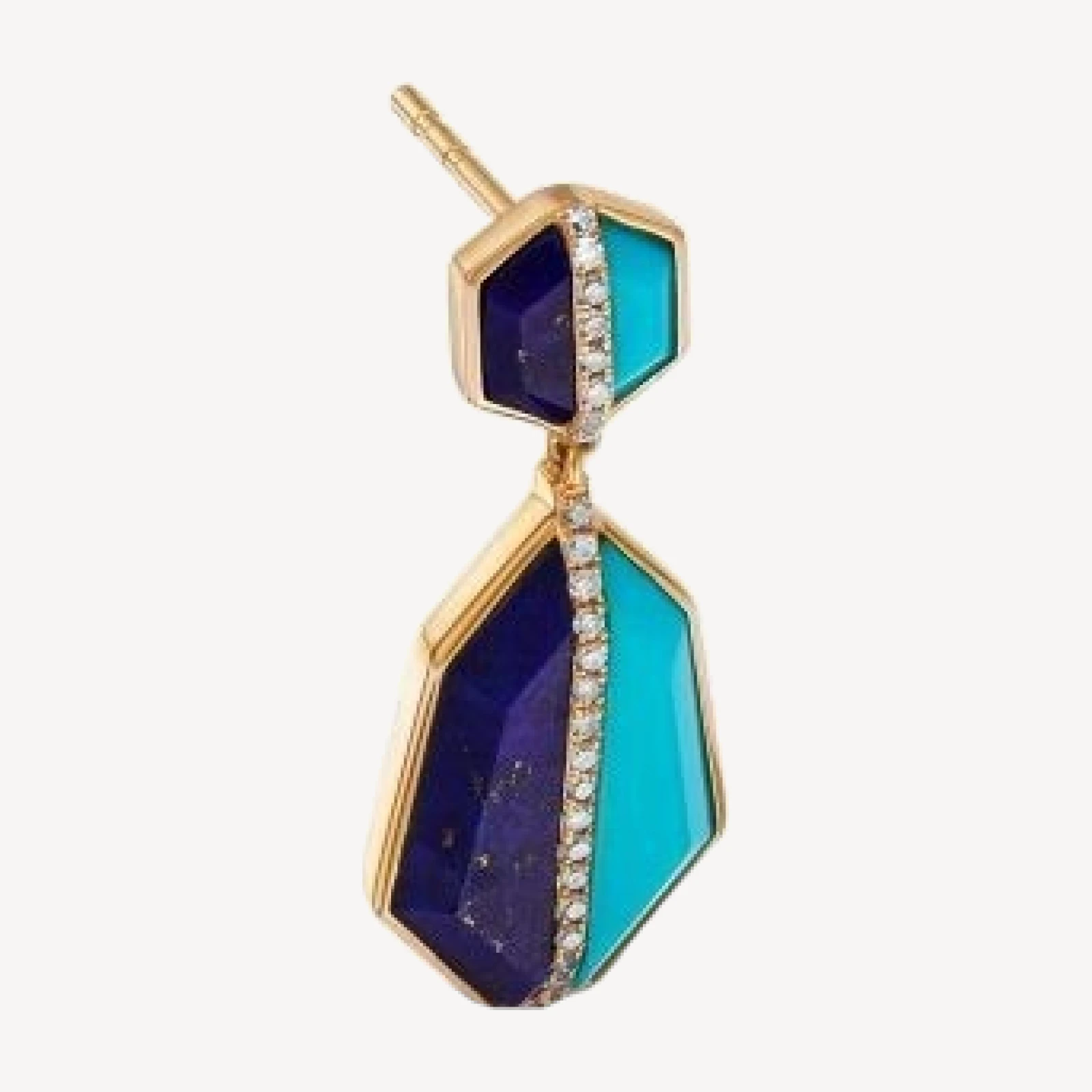 Bloomingdale's Fine Collection Lapis Lazuli, Turquoise & Diamond Geometric Drop Earrings in 14K Yellow Gold