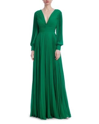 Badgley Mischka Sunburst Pleated Long Sleeved Gown