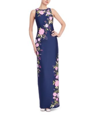 Badgley Mischka Appliqued Embroidered Column Dress