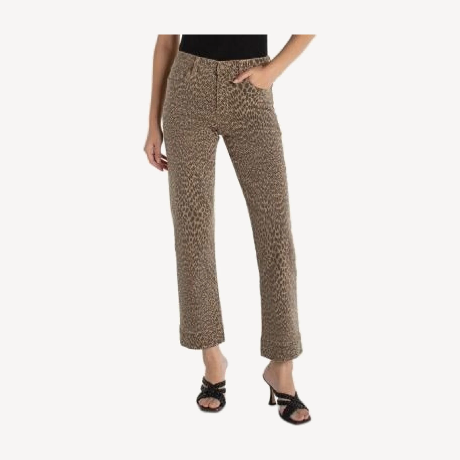 Liverpool Los Angeles Kennedy Mid Rise Straight Jeans in Khaki Abstract Animal