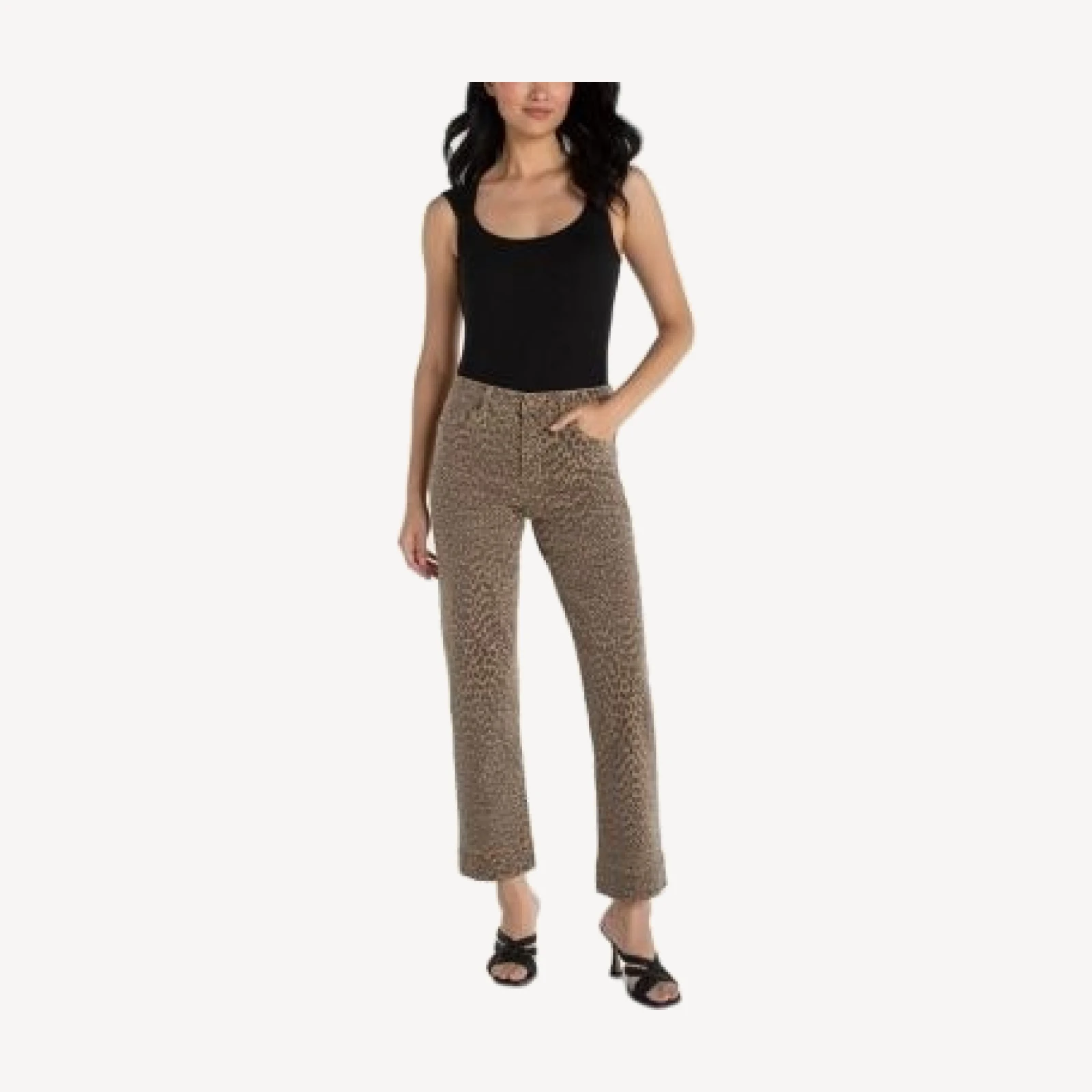 Liverpool Los Angeles Kennedy Mid Rise Straight Jeans in Khaki Abstract Animal