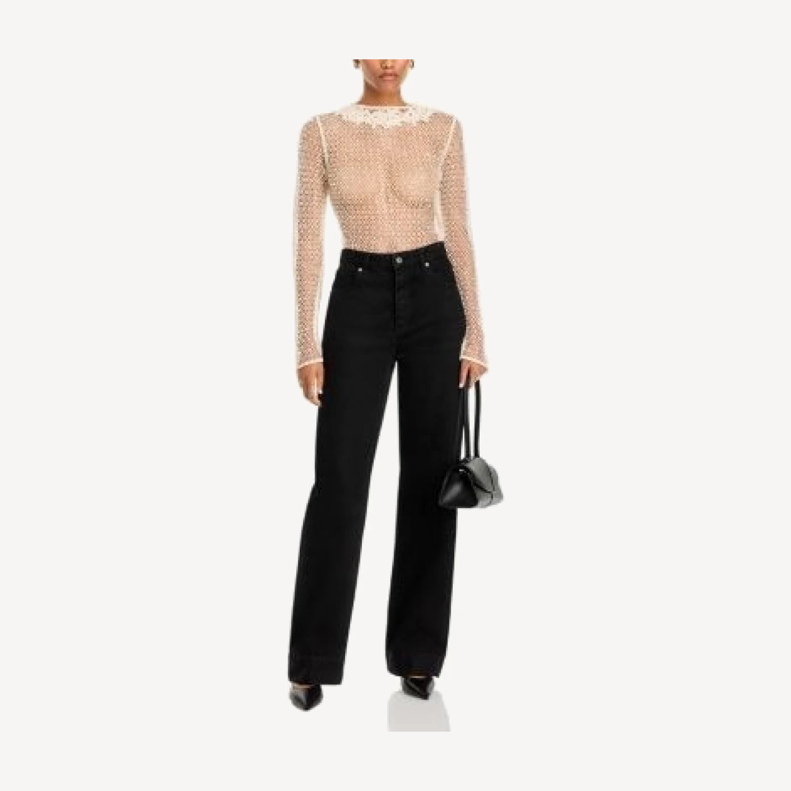 Frame Mesh Glimmer Long Sleeve Sheer Top