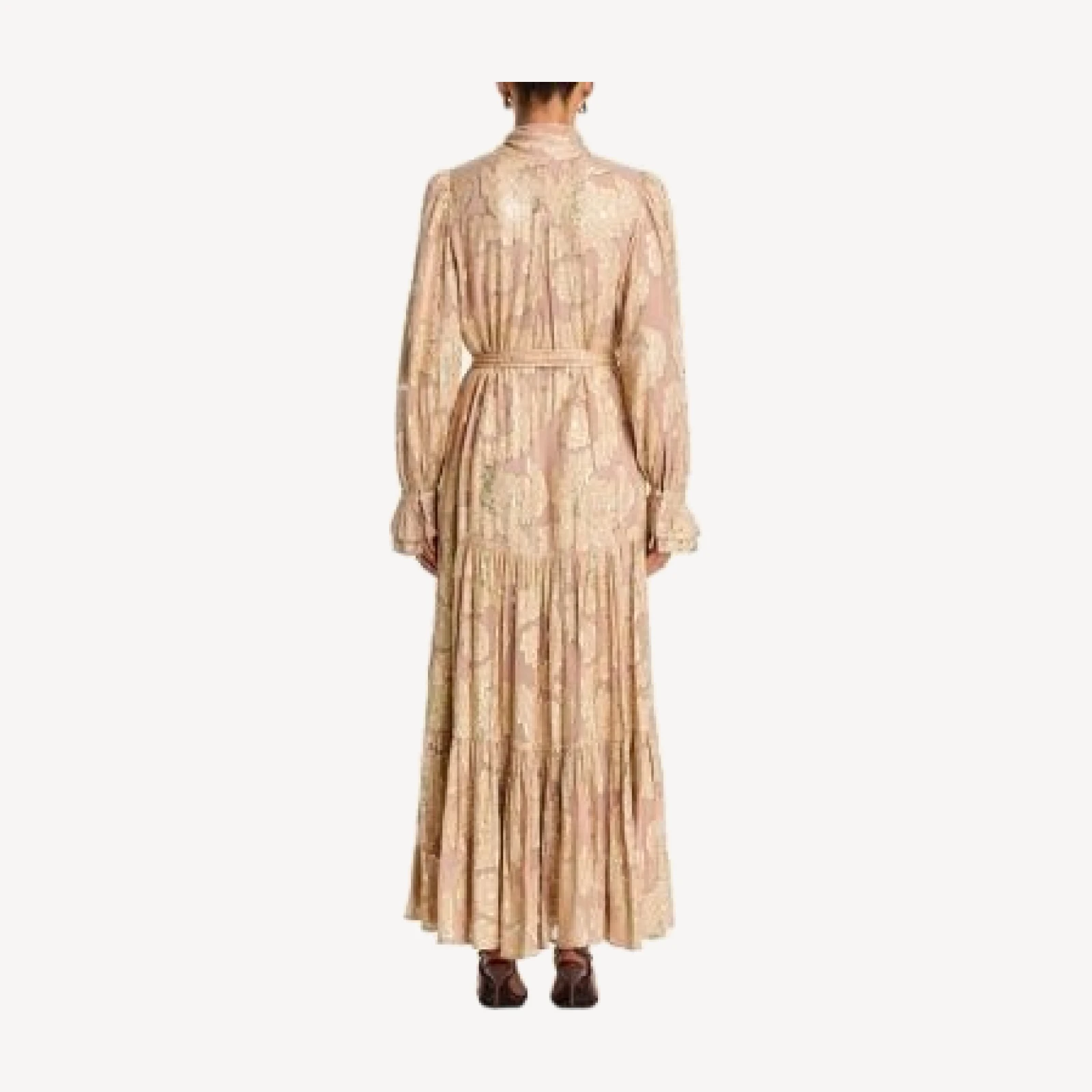 Kobi Halperin Rian Metallic Floral Tiered Maxi Dress