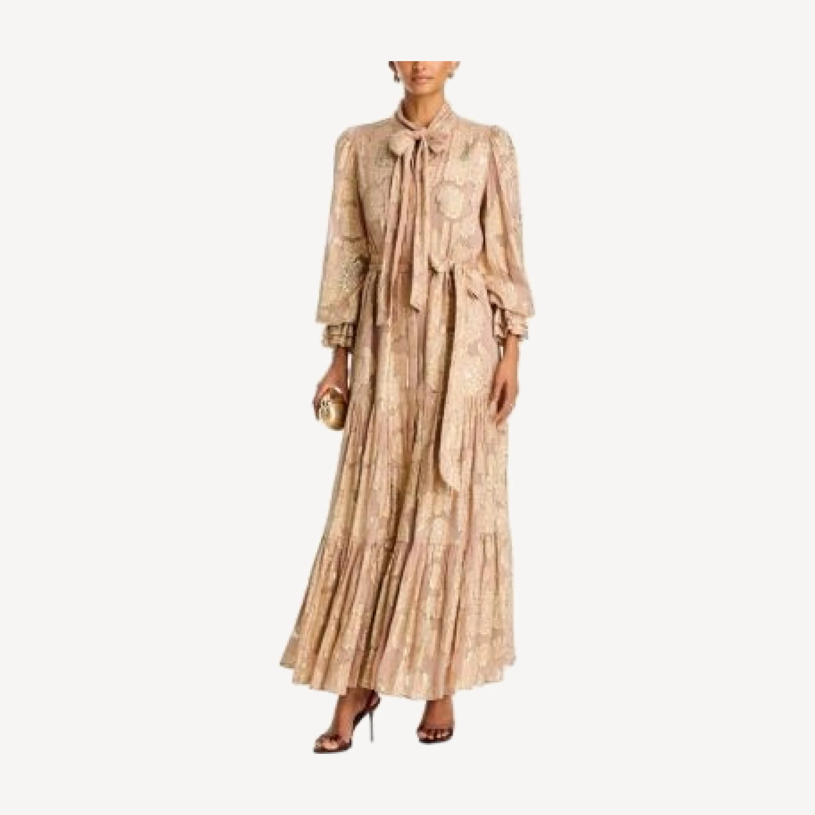 Kobi Halperin Rian Metallic Floral Tiered Maxi Dress