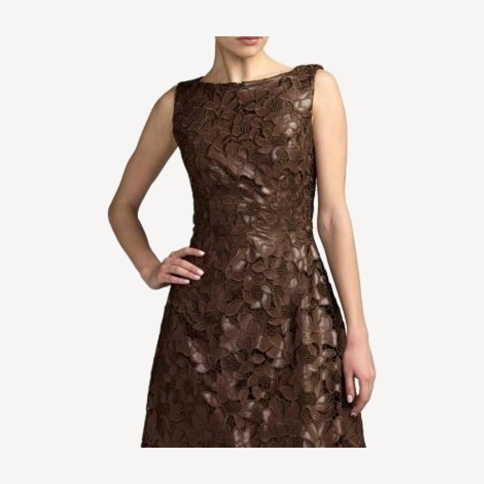 Mac Duggal Floral Embroidered Leather Mini Dress