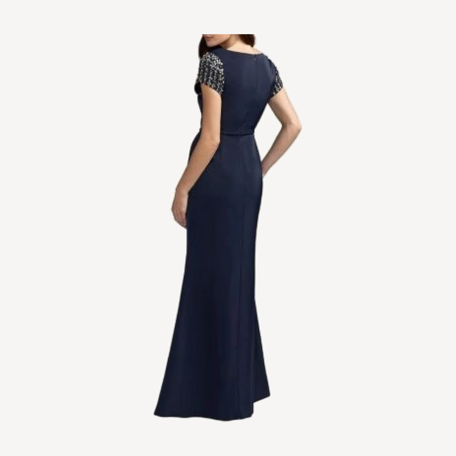 Mac Duggal Petite Beaded Cap Sleeve Satin Column Gown