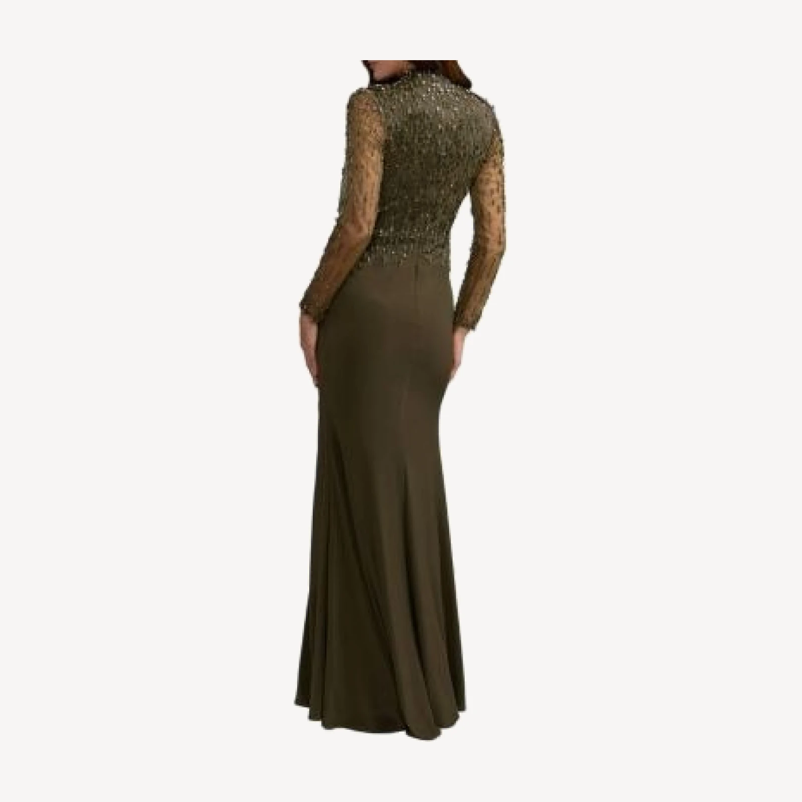 Mac Duggal Beaded Jersey Long Sleeve Column Gown