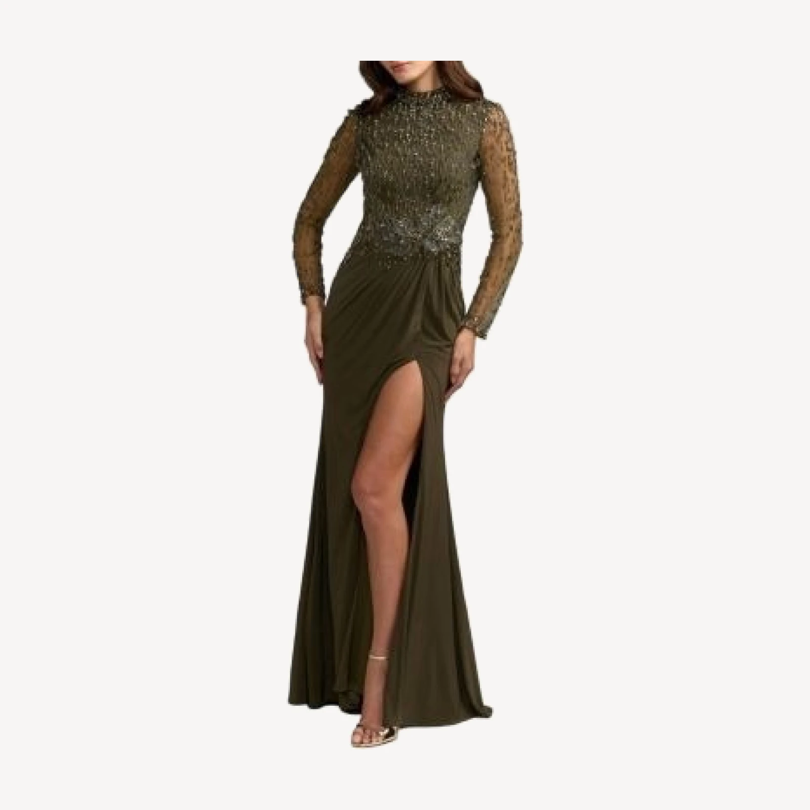 Mac Duggal Beaded Jersey Long Sleeve Column Gown