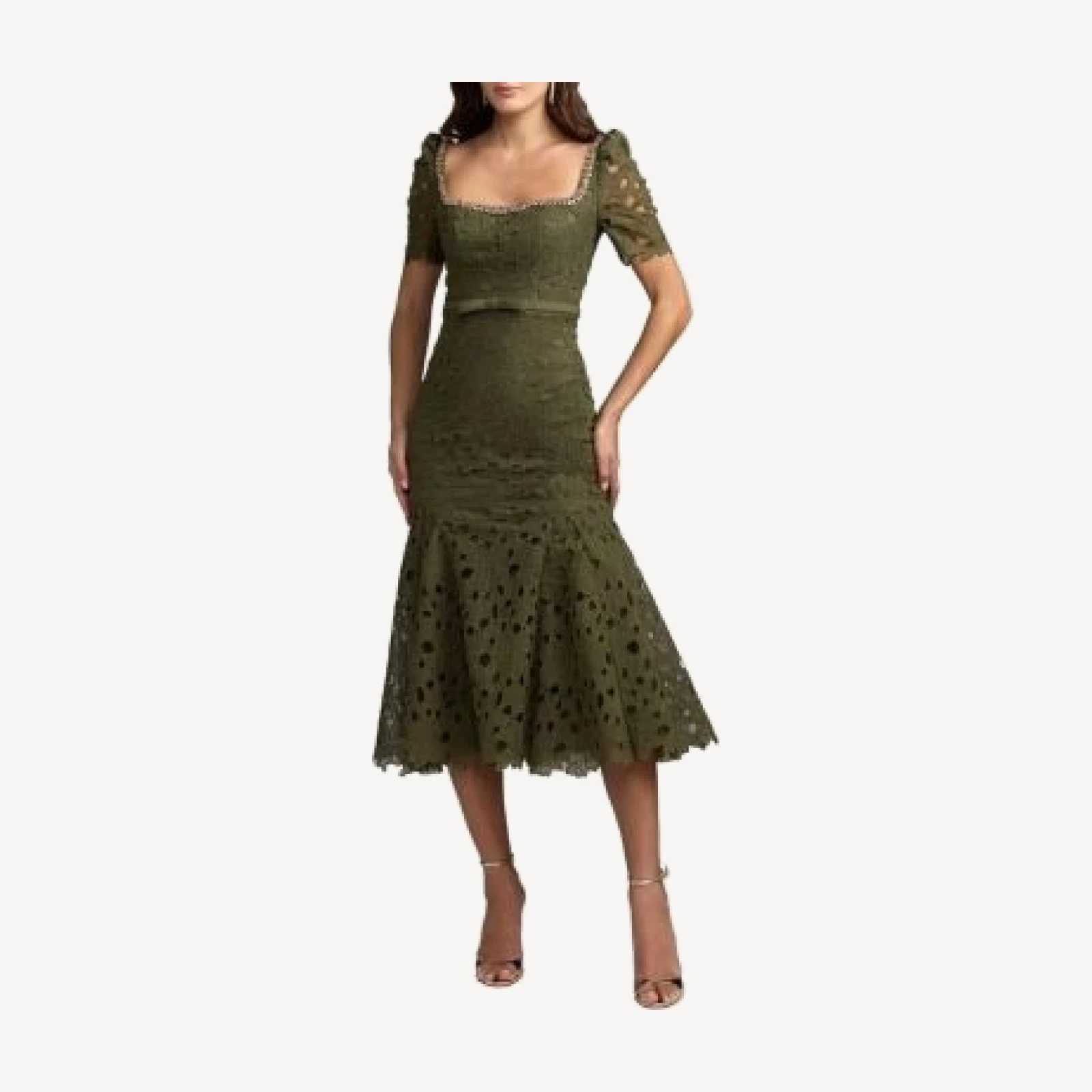 Mac Duggal Embellished Square Neck Lace Midi Dress