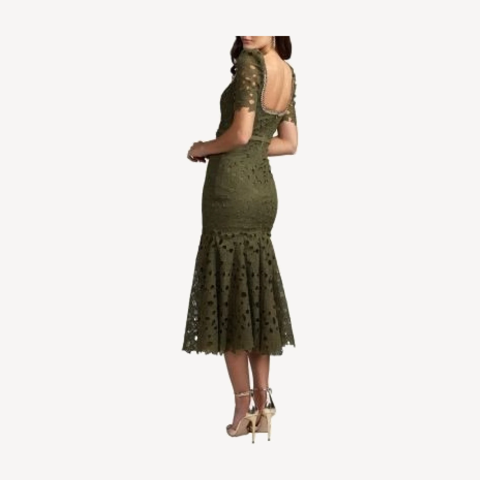 Mac Duggal Embellished Square Neck Lace Midi Dress